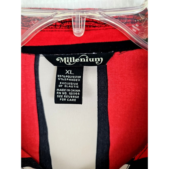 Millenium~Size XL~Red/Multicolor Striped Short Sleeve Button Dress Elastic Waist - Picture 10 of 13